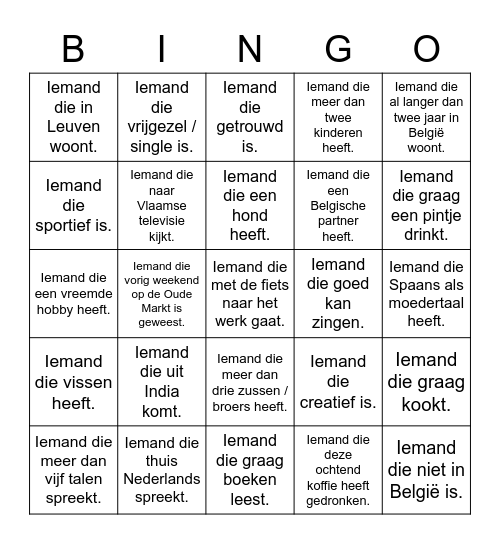 Ik zoek ... Bingo Card