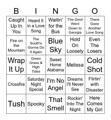 Classic Southern Rock Bingo Card