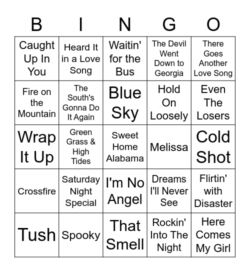 Classic Southern Rock Bingo Card