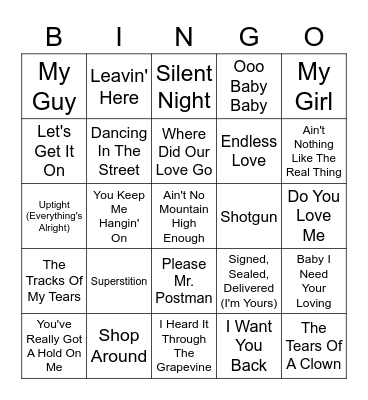 Motown Hits Bingo Card