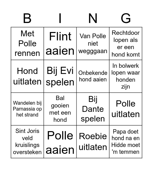 Hidde en honden Bingo Card