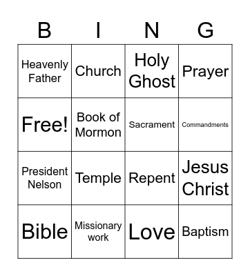 General Conference Bingo Card