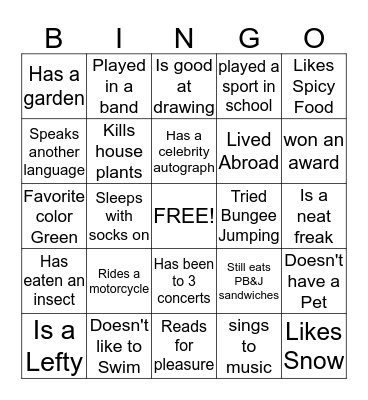 Nice to Meet You! Bingo Card