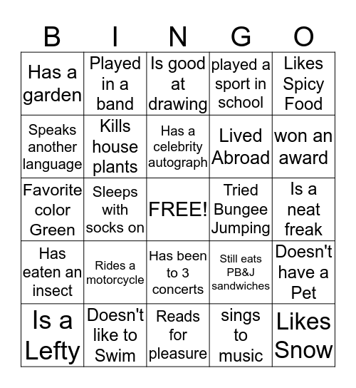Nice to Meet You! Bingo Card