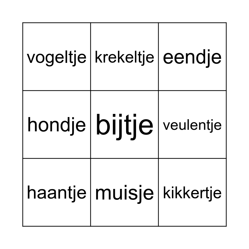 dierengeluiden bingo Card