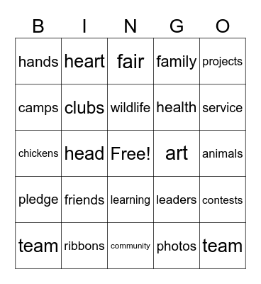 RRR 4-H Bingo Card