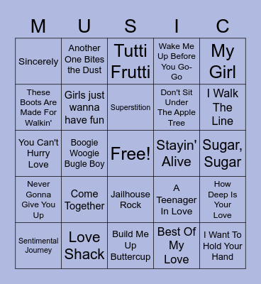 Music from the 40s-80s! Bingo Card