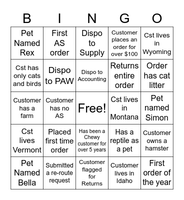 Chewy Bingo Card