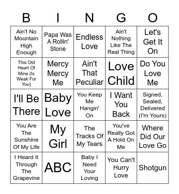 Motown Hits Bingo Card