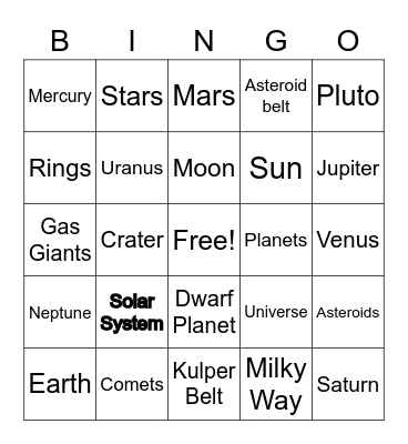 Solar System Bingo! Bingo Card