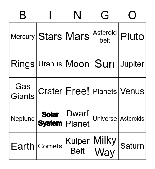 Solar System Bingo! Bingo Card