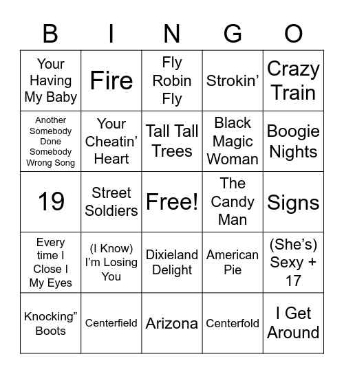 Old Timers Games Bingo Card