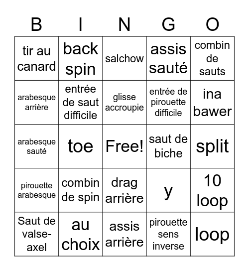 Bingo patinage Bingo Card