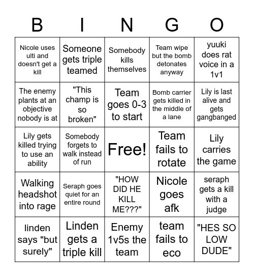 VALORANT DRINKING GAME Bingo Card