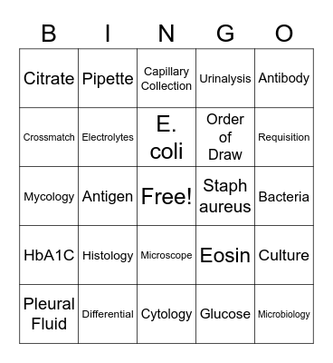 Med Lab Week 2022 Bingo Card