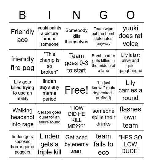 VALORANT DRINKING GAME Bingo Card