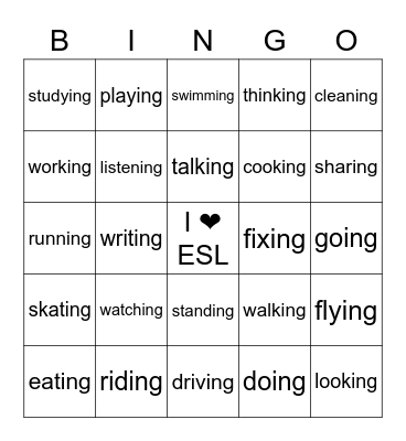 Present Continuous Bingo Card