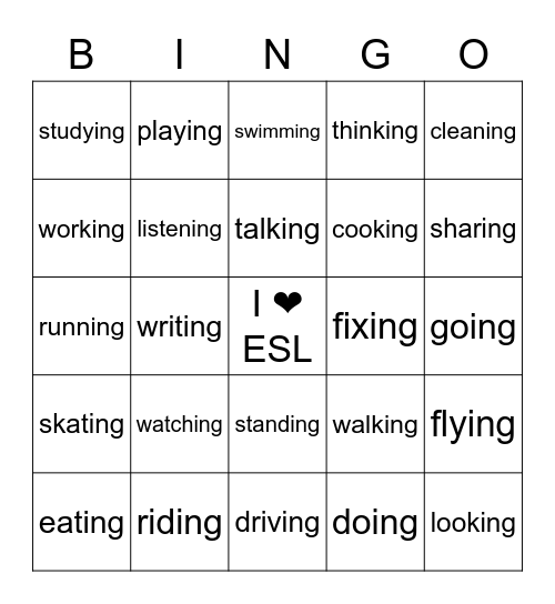 Present Continuous Bingo Card