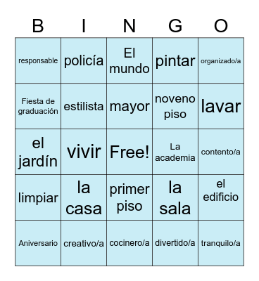 Spanish Bingo Card
