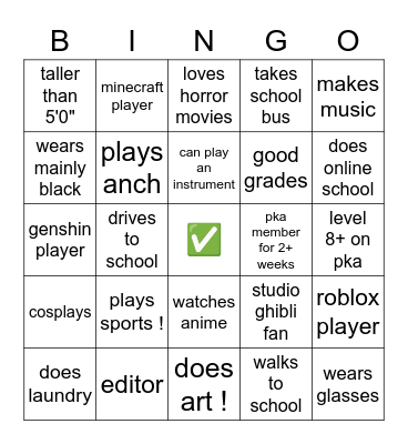 pka bingo ! Bingo Card