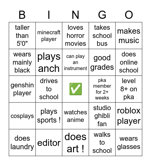 pka bingo ! Bingo Card