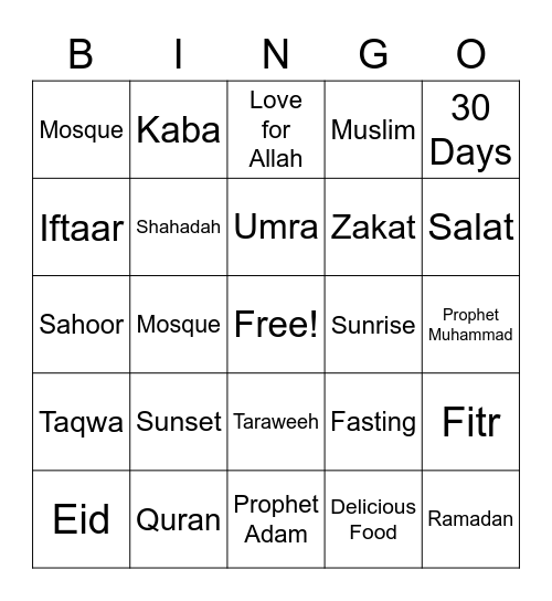 Ramadan Bingo Card