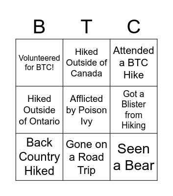 Bruce Trail Youth Council BINGO! Bingo Card