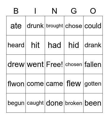 Irregular Verbs sets 1-4 Bingo Card