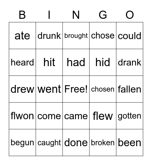 Irregular Verbs sets 1-4 Bingo Card