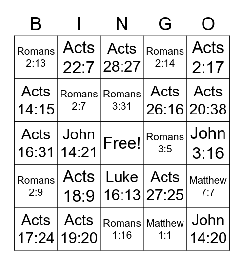 Bible Reading Challenge Game Bingo Card