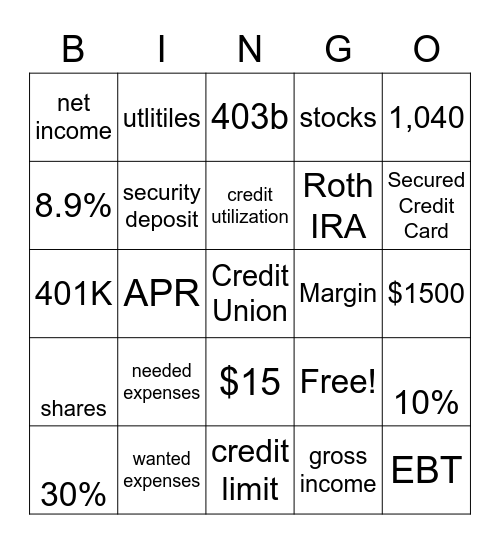 Budget Bingo Card