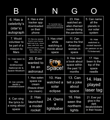 Space Bingo Card