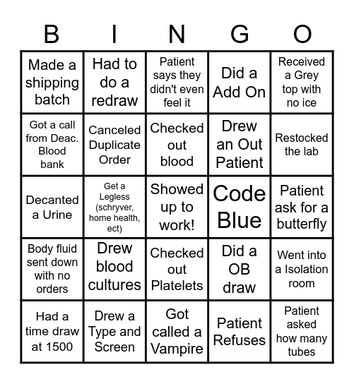 LAB WEEK BINGO!!! Phlebotomist Bingo Card