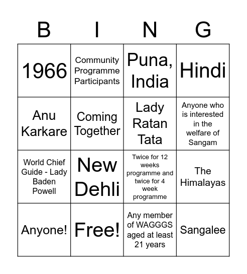 Learn About Sangam Bingo Card