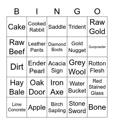 Minecraft Item Hunt Bingo Card