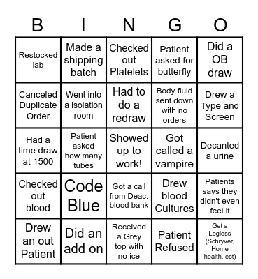 LAB WEEK BINGO!!! Phlebotomist Bingo Card