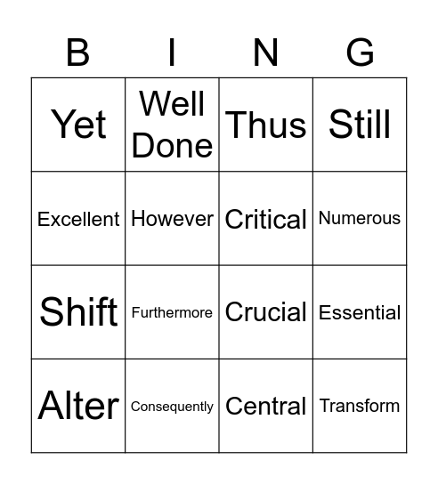 Vocab Bingo Card