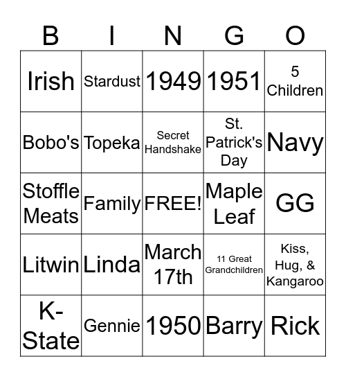 Magner Reunion  Bingo Card