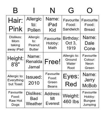 Fine Arts ID Card BINGo Card