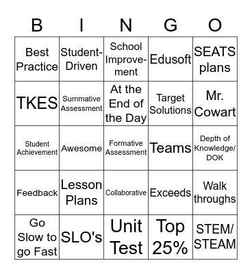 Faculty Meeting BINGO Card