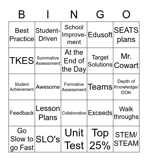 Faculty Meeting BINGO Card