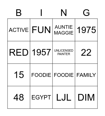 Magally's 65th Birthday Bingo Card