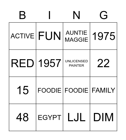 Magally's 65th Birthday Bingo Card