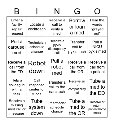 Central Pharmacy Bingo Card