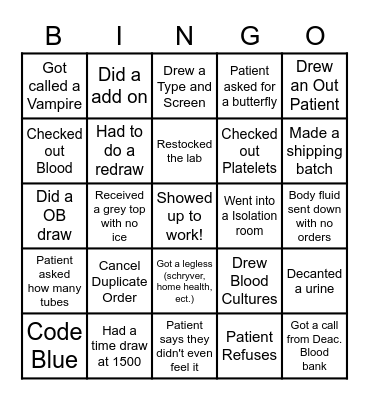LAB WEEK BINGO!!! Phlebotomist Bingo Card