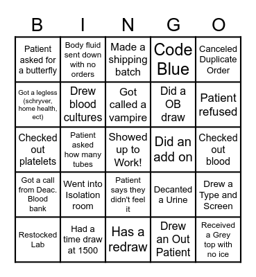 LAB WEEK BINGO!!! Phlebotomist Bingo Card