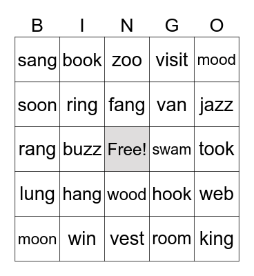 Jolly Phonics Set 5 Words Bingo Card