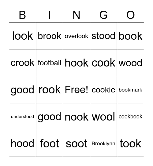 /oo/ Short Vowel Digraph Bingo Card
