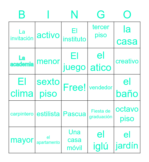 Dennis's La Casa Unit 3 Vocabulary Bingo Card
