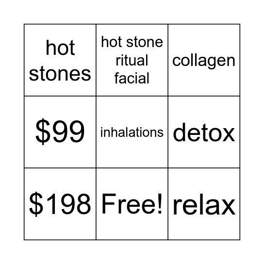 Hot Stone Ritual Facial Bingo Card